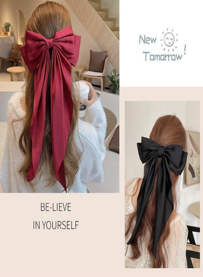 BetterJonny 6Pcs Satin Bow Hair Accessories for Girls, Women, and Teens, Long Hair Barrettes and Clips - Image 2